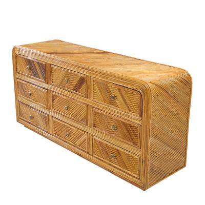  GABRIELLA CFRESPI Gabriella Crespi Style Split Reed Bamboo 9 Drawer Lowboy Dresser