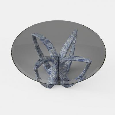 GRZEGORZ MAJKA LTD The Diamond Lotus Sculptured Azul Bahia Stone Center Table by Grzegorz Majka