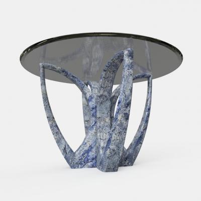  GRZEGORZ MAJKA LTD The Diamond Lotus Sculptured Azul Bahia Stone Center Table by Grzegorz Majka