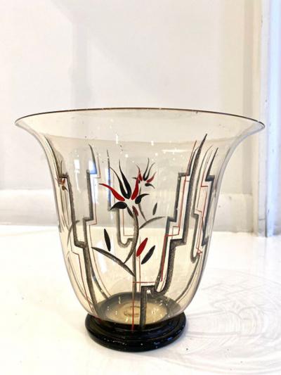  GUIDO BALSAMO STELLA ITALIAN ART DECO GLASS AND ENAMEL VASE BY GUIDO BALSAMO STELLA
