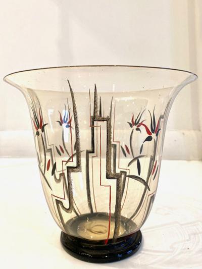  GUIDO BALSAMO STELLA ITALIAN ART DECO GLASS AND ENAMEL VASE BY GUIDO BALSAMO STELLA