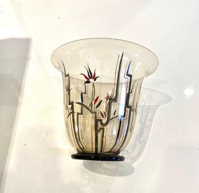  GUIDO BALSAMO STELLA ITALIAN ART DECO GLASS AND ENAMEL VASE BY GUIDO BALSAMO STELLA