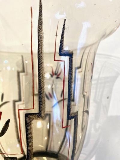  GUIDO BALSAMO STELLA ITALIAN ART DECO GLASS AND ENAMEL VASE BY GUIDO BALSAMO STELLA