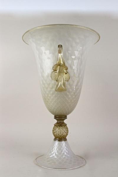  Gabbianelli 21st Century Beige Murano Glass Floor Vase 24 K Gold Flakes by Gabbiani Italy
