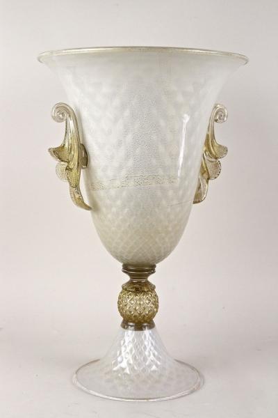  Gabbianelli 21st Century Beige Murano Glass Floor Vase 24 K Gold Flakes by Gabbiani Italy