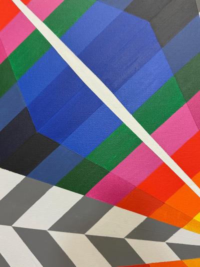 Gabe Silverman Gabe Silverman 1980s Abstract Op Art Painting on Canvas Original Frame