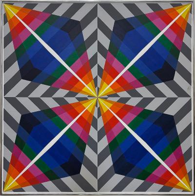  Gabe Silverman Gabe Silverman 1980s Abstract Op Art Painting on Canvas Original Frame
