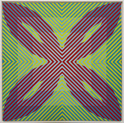  Gabe Silverman Gabe Silverman 1980s Abstract Op Art Painting on Canvas Recently Reframed