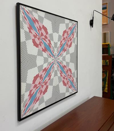  Gabe Silverman Oversized Gabe Silverman 1980s Abstract Op Art Painting Newly Framed
