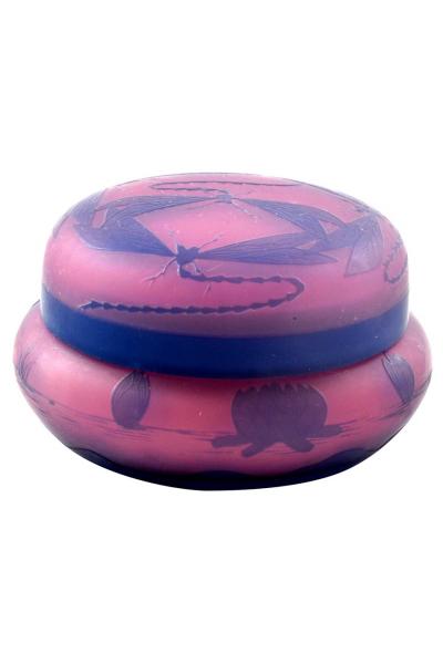  Galle Cameo French Cameo Glass Covered Box 1900 Signed DeVez 