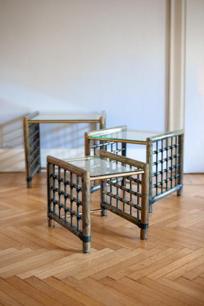  Gallotti Radice Set of 3 Nesting Bamboo Tables With Glass Top By Gallotti Radice Italy