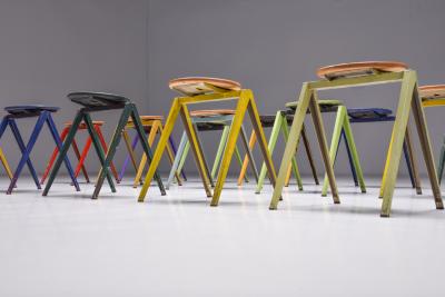  Galvanitas Galvanitas Low Stools Prouve Style 1970s