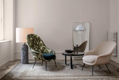  GamFratesi Design Studio GamFratesi Low Back Bat Lounge Chair with Antique Brass Conic Base