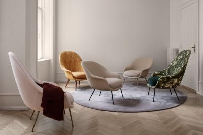  GamFratesi Design Studio GamFratesi Low Back Bat Lounge Chair with Antique Brass Conic Base