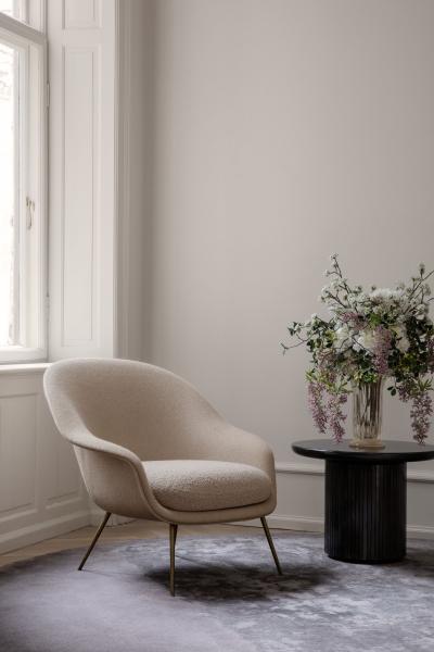  GamFratesi Design Studio GamFratesi Low Back Bat Lounge Chair with Antique Brass Conic Base