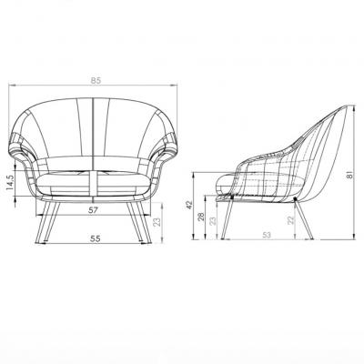  GamFratesi Design Studio GamFratesi Low Back Bat Lounge Chair with Antique Brass Conic Base