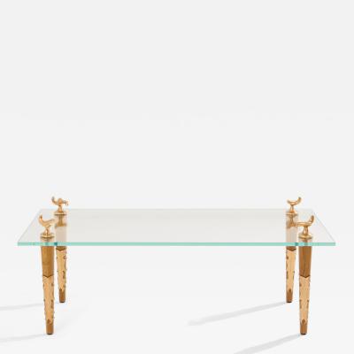  Garouste Bonetti Garouste Bonetti solid oak and bronze glass coffee table 1995