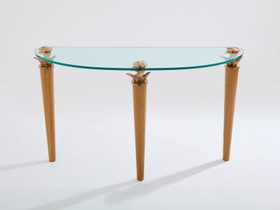  Garouste Bonetti Garouste Bonetti solid oak and bronze glass console table 1995