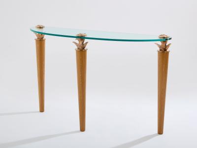  Garouste Bonetti Garouste Bonetti solid oak and bronze glass console table 1995