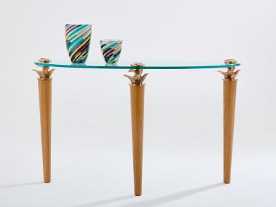  Garouste Bonetti Garouste Bonetti solid oak and bronze glass console table 1995