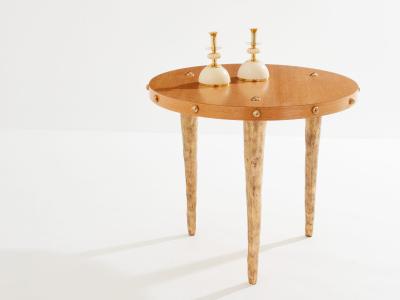  Garouste Bonetti Garouste Bonetti solid oak and patinated bronze gueridon table 1987