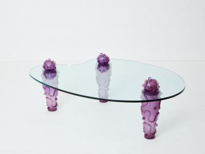  Garouste Bonetti Large signed purple resin glass coffee table Garouste Bonetti 1990s