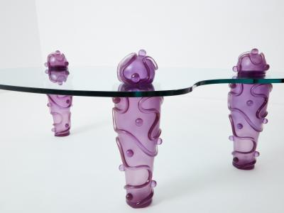  Garouste Bonetti Large signed purple resin glass coffee table Garouste Bonetti 1990s