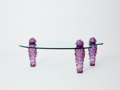  Garouste Bonetti Large signed purple resin glass coffee table Garouste Bonetti 1990s