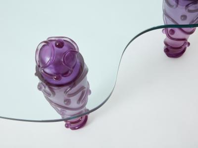  Garouste Bonetti Large signed purple resin glass coffee table Garouste Bonetti 1990s