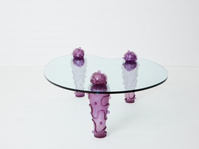  Garouste Bonetti Large signed purple resin glass coffee table Garouste Bonetti 1990s
