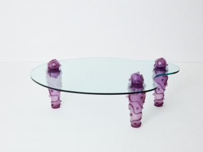  Garouste Bonetti Large signed purple resin glass coffee table Garouste Bonetti 1990s