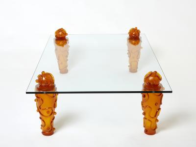  Garouste Bonetti Large signed resin glass coffee table by Garouste Bonetti 1990s