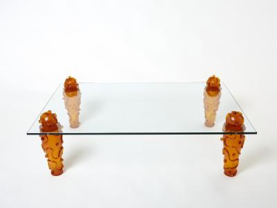  Garouste Bonetti Large signed resin glass coffee table by Garouste Bonetti 1990s