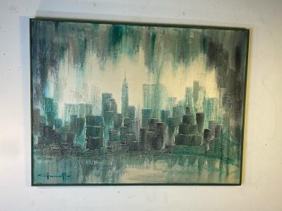  Garraffa MODERN 1970S NYC SKYLINE PAINTING BY GARRAFFA