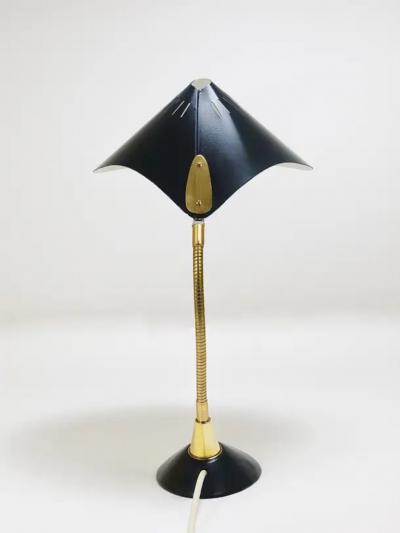  Gebr der Cosack 1950s Cosack Cobra Black Mid Century Brass Desk or Table Lamp Stilnovo Style
