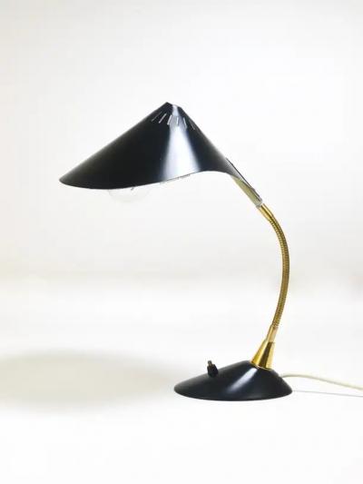  Gebr der Cosack 1950s Cosack Cobra Black Mid Century Brass Desk or Table Lamp Stilnovo Style