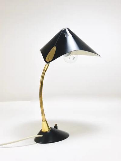  Gebr der Cosack 1950s Cosack Cobra Black Mid Century Brass Desk or Table Lamp Stilnovo Style