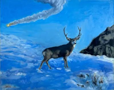  Geiler Gonzalez Cuban American Artist Geiler Gonzalez Deer Oil Painting on Canvas Signed
