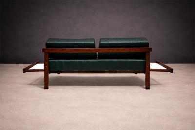 Gelli Ind stria de M veis Loveseat with Extendable side tables in Hardwood Leather Gelli
