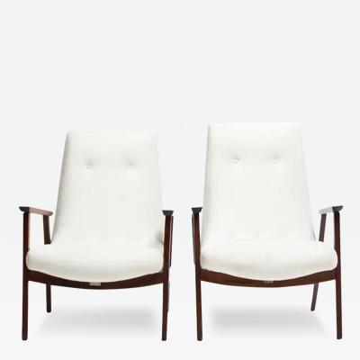  Gelli Ind stria de M veis Mid Century Modern Armchairs in Hardwood White Suede by Gelli ci 1960 Brazil