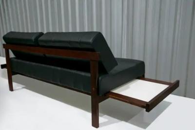  Gelli Ind stria de M veis Mid Century Modern Loveseat in Hardwood and Leather by Gelli Brazil 1960s