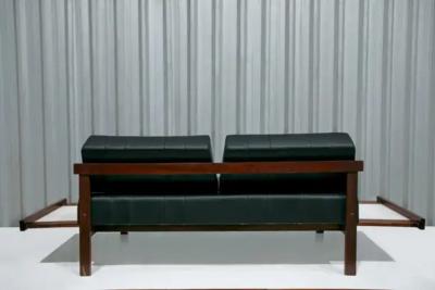  Gelli Ind stria de M veis Mid Century Modern Loveseat in Hardwood and Leather by Gelli Brazil 1960s