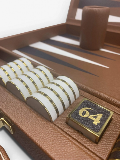  Geoffrey Parker ESPRESSO LEATHER CHALLENGE BACKGAMMON BOARD WITH ESPRESSO FIELD