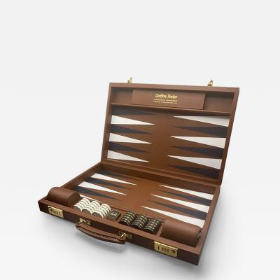  Geoffrey Parker ESPRESSO LEATHER CHALLENGE BACKGAMMON BOARD WITH ESPRESSO FIELD