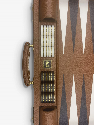  Geoffrey Parker ESPRESSO LEATHER CHALLENGE BACKGAMMON BOARD WITH ESPRESSO FIELD