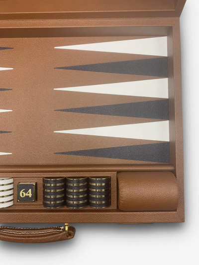  Geoffrey Parker ESPRESSO LEATHER CHALLENGE BACKGAMMON BOARD WITH ESPRESSO FIELD