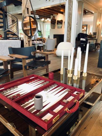  Geoffrey Parker OX BLOOD AND SLATE GREY LEATHER BACKGAMMON BOARD