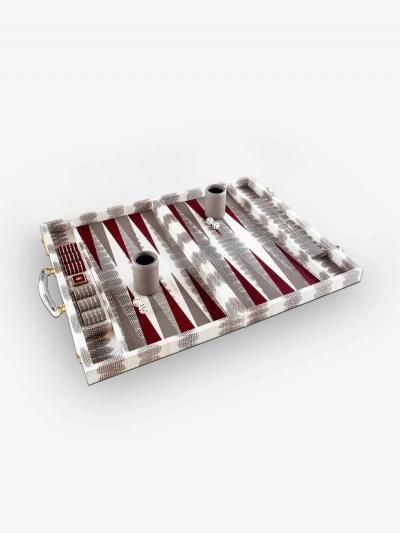  Geoffrey Parker SKY BLUE LEATHER CAFE BACKGAMMON BOARD