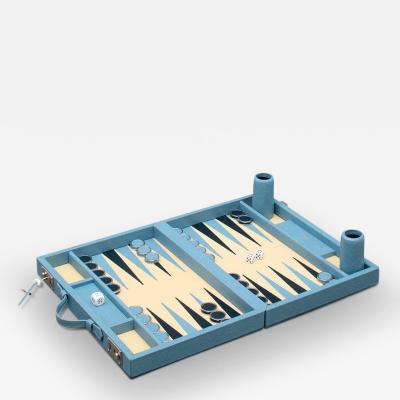  Geoffrey Parker SKY BLUE LEATHER CAFE BACKGAMMON BOARD