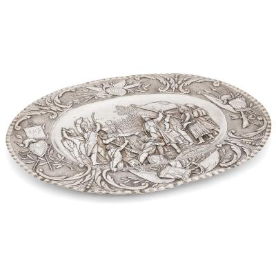  Georg Roth Co Oval shaped silver tray by Georg Roth Co embossed with a Napoleonic scene